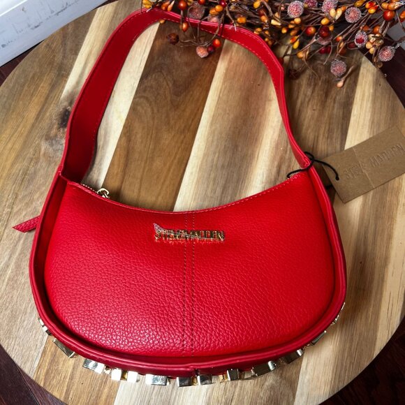 Steven Madden BSabine Y2K Hobo Shoulder Bag in Lipstick Red Soft Faux Leather - Picture 1 of 12